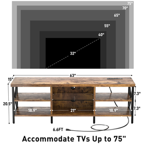 Soporte <span class=keywords><strong>de</strong></span> TV LED industrial moderno para televisores <span class=keywords><strong>de</strong></span> hasta 65 pulgadas, consola <span class=keywords><strong>de</strong></span> Panel <span class=keywords><strong>de</strong></span> madera y Metal resistente con estantes abiertos para sala multimedia en el hogar - Product Image 6