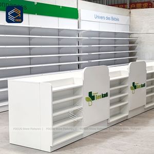 Étagère de présentation <span class=keywords><strong>blanche</strong></span> pour <span class=keywords><strong>pharmacie</strong></span> personnalisée, unité de présentation murale réglable en métal, panneau arrière, présentoir de vente au détail, comptoir, <span class=keywords><strong>armoire</strong></span> - Product Image 3