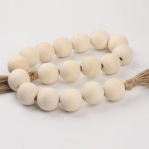 Chaîne de perles en bois, grande, couleur naturelle, avec pompon en corde de chanvre, ornement artisanal, décoration d'intérieur, perles rondes pour projets DIY - Product Image 4