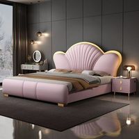 Lit en cuir de luxe moderne au design français avec rangement, ensemble de lit gris doux en forme d'animal, mobilier de chambre King Queen