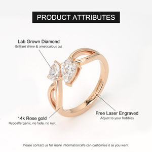 Bague unisexe en or rose 14 carats plaqué, avec deux pierres de diamant de laboratoire taille poire, certifiée IGI, cadeau de Noël - Product Image 2