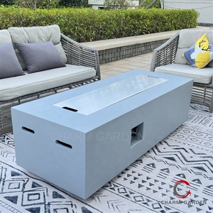 Modern Square Concrete <b>Fire</b> <b>Pit</b> <b>Table</b> with Glass Guard <b>Outdoor</b> Patio Garden Camping Gas Heating - Product Image 2