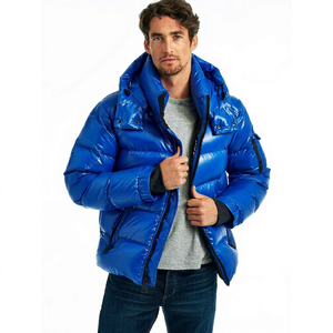 Chaqueta Acolchada Azul para Hombre con Capucha, Cierre de Cremallera, Resistente al Viento, Informal de Invierno, Relleno Grueso de Fibra de Poliéster - Product Image 1