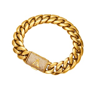Pulsera de eslabones cubanos con hebilla de 26 letras con incrustaciones de circonitas para hombre |   Joyería Hip Hop de Acero Inoxidable Chapado en Oro PVD de 18K con Alfabeto de la A a la Z - Product Image 2