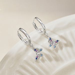 Dylam Tiny Cute Dangle Butterfly <b>Hoop</b> Earrings Hypoallergenic Non Tarnish S925 <b>Silver</b> Rhodium Plated Fine Jewelry for Women - Product Image 5