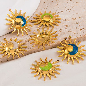 Dijes de Sol Esmaltados de Acero Inoxidable 316L con Baño de Oro de 14k y 18k, Personalizados al por Mayor, para la Fabricación de Joyas, Pulseras y Collares - Product Image 5