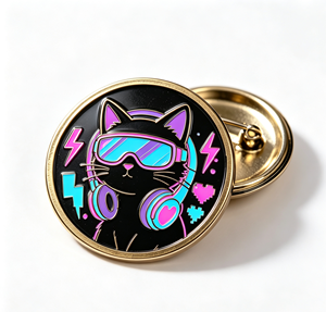 Pin Redondo Esmaltado de Gato, Insignia Metálica para Solapa, Tono Dorado, Coleccionable para Eventos de Fans y Cosplay - Product Image 1
