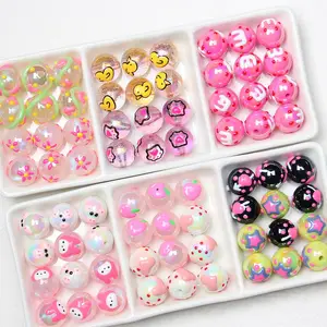 New wholesale cute diy materials accessories colorful acrylic loose hand made painted beads for jewelry craft making