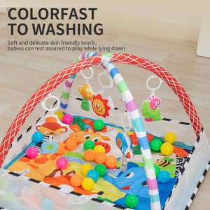 แผ่นรองคลานเด็กแบบพับได้ พร้อมตาข่ายนิรภัยด้านข้าง ศูนย์พัฒนาการเล่น พร้อมของเล่นแขวนแบบนุ่ม วัสดุโพลีเอสเตอร์ - Product Image 6
