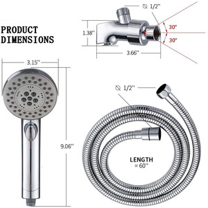Pommeau <span class=keywords><strong>de</strong></span> douche haute pression à 6 réglages à main avec interrupteur marche/arrêt pommeau <span class=keywords><strong>de</strong></span> douche à économie d'eau avec <span class=keywords><strong>support</strong></span> et tuyau en acier inoxydable - Product Image 4