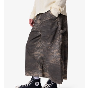 Custom <b>Mens</b> Camo <b>Cropped</b> Pants with Wide Leg Silhouette and Raw Hem Casual Streetwear <b>Trousers</b> for Urban and Minimalist Style - Product Image 2
