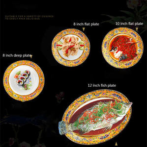 Service de table en porcelaine de style chinois, 80 pièces, série émail doré, bols et assiettes en porcelaine fine, service de dîner en porcelaine - Product Image 5