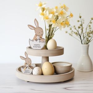 Adorno Decorativo de Conejo de Madera, Decoración para Fiesta de Pascua, Juego de Dos Piezas, Material de Pino, Uso en Interiores - Product Image 3