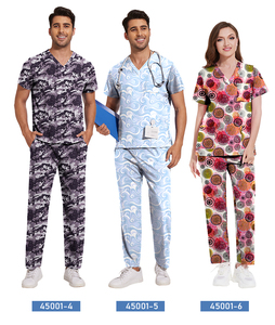 100% coton Logo personnalisé utilisation de l'hôpital imprimé poche poitrine col en V unisexe infirmière gommage hauts - Product Image 1