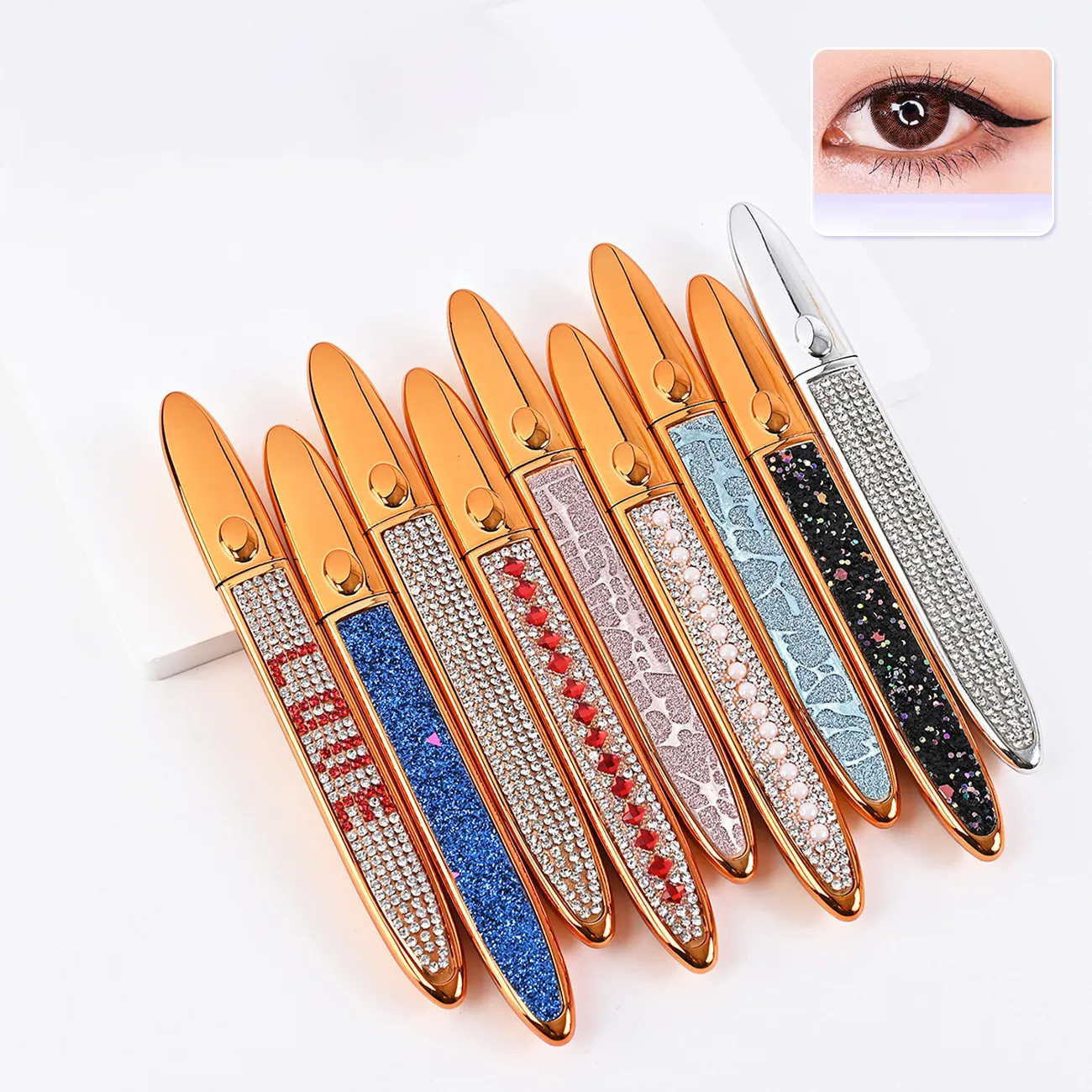 Waterproof diamond inlaid LOGO free stain resistant durable fast drying sticky black eyeliner pen