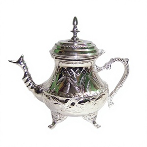 Embossed Floral Motif Star Ribbed Lid Teapot and Coffee <b>Set</b> with Braided Rope Texture Brass Eco-Friendly and Durable - Product Image 1