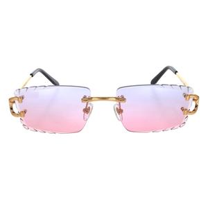 Luxury rimless cut-edge square sunglasses with gold <b>temples</b> and pink gradient lenses for <b>men</b> and women - Product Image 2