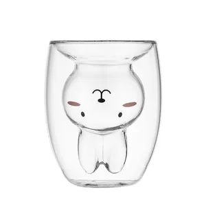 Rabbit year rabbit type double wall glass cup hand made good quality glass mug for coffee milk beverage