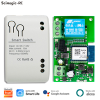E0702 Módulo de Interruptor Inalámbrico Wifi con Control Remoto Inteligente Tuya, Receptor RF de 7-32V, Relé de 10A, Compatible con Alexa y Google Home