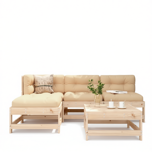 Ensemble de salon de jardin en bois de pin massif naturel non traité, mobilier d'extérieur 4 places, design rustique - Product Image 1