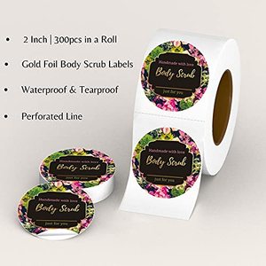 Recyclable 2-Inch Gold <b>Foil</b> Waterproof Stickers Small Plastic Body Scrub <b>Containers</b> with Lid for Sugar Scrub Packaging Labels - Product Image 4