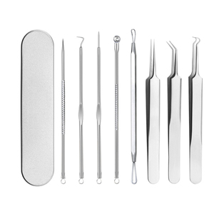 8 pcs thép không gỉ mặt điều trị <span class=keywords><strong>Kit</strong></span> mụn đầu đen & mụn <span class=keywords><strong>extractor</strong></span> mụn kim loại bỏ mụn Nhíp thiết lập màu đen - Product Image 2