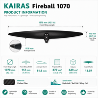 Ala delantera de hidroala de fibra de carbono de 1070 mm de alto perfil, 877 cm², para deslizamiento rápido, ala de surf para viento en contracorriente, OEM