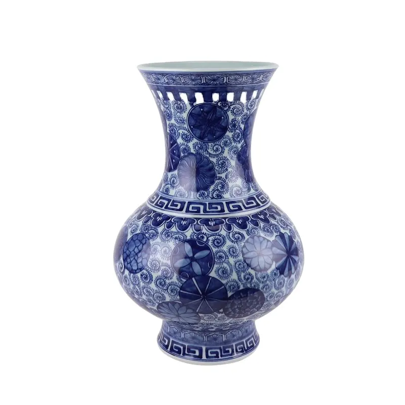 RZOE07 Jingdezhen antika qing hanedanı kangxi yıl mavi ve beyaz çiçek desen seramik vazo