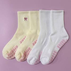 Grip <b>Socks</b> Pilates Custom Anti Slip Athletic Pink Girl Spring Sporty <b>Socks</b> – Knitted Embroidery Logo Cute Bow <b>Socks</b> for Women - Product Image 2