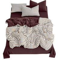 Ensemble de literie 4 pièces en coton 100% - Vente en gros - Design minimaliste - Couleur unie - Rayures - Utilisation toute saison