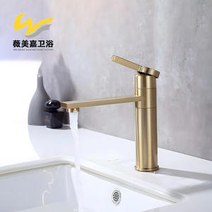 Robinet de lavabo monotrou en cuivre brossé or, à levage transfrontalier, avec noyau de valve rotatif 35, mélangeur eau chaude et froide à activation par pression - Product Image 3