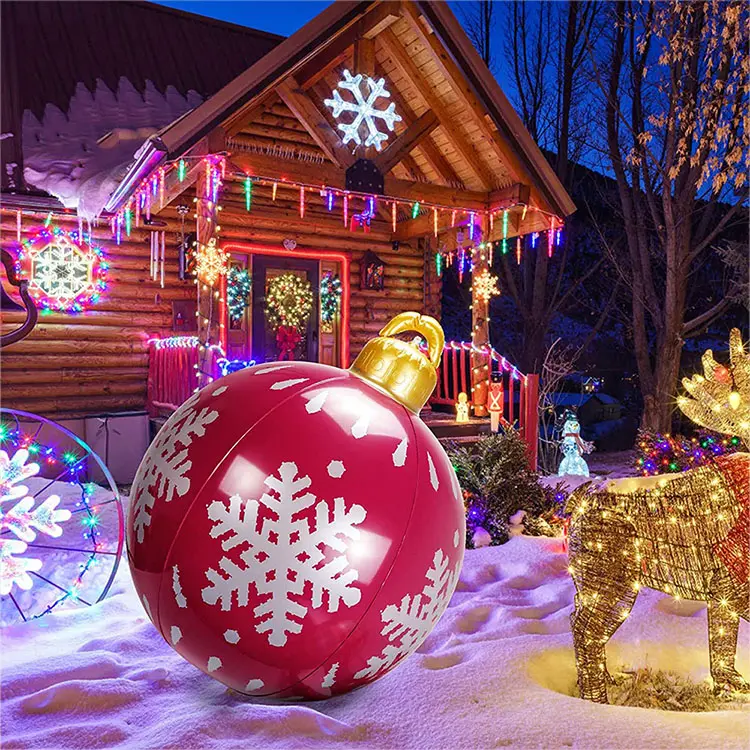 Bola Natal PVC Tiup dengan Lampu LED, Ornamen Tiup, Ledakan, Selamat Natal, Dekorasi Halaman, Dekorasi Luar Ruangan Besar