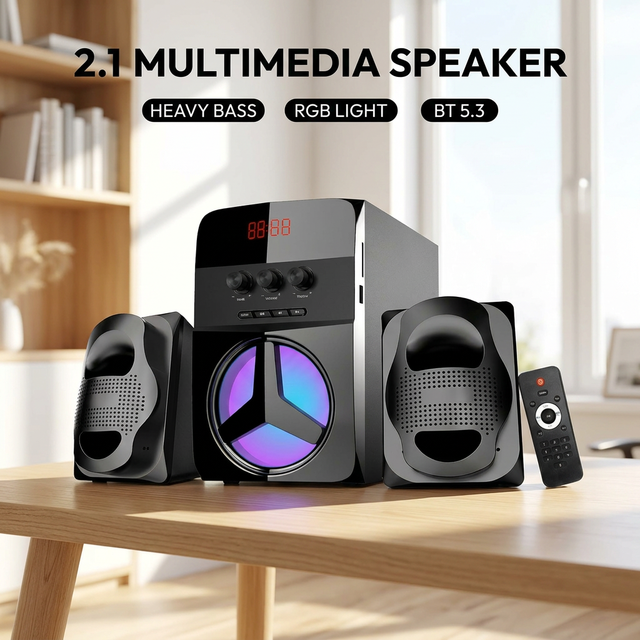 Super Bass 2.1 Computer Speaker with 4" Subwoofer Active Multimedia Audio System High Power