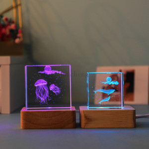 Lámpara de madera RGB de carga USB de 5V, luz LED de noche de cristal 3D con batería, regalo maravilloso para la familia - Product Image 1