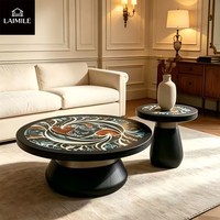 Ensemble de tables basses gigognes à motifs ronds, sculptées à la main, table d'appoint moderne pour salon, table à thé