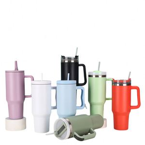 Gourde de voyage moderne en acier inoxydable de 40 oz avec poignée pliable et paille, bouteille d'eau portable par sublimation pour usage extérieur - Product Image 2