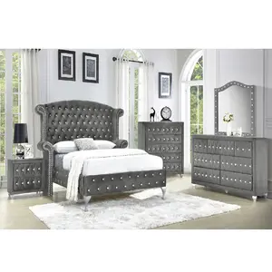 American Luxury Design Bedroom Sets Kids Bedroom Furniture Set For Girls Upholstered Tufted Sleigh Double Bed Frame