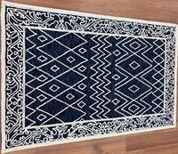 Tapis de salon de qualité supérieure, doux, lavable, à motif floral, bleu marine, design, en laine tuftée à la main, antistatique, écologique, insonorisant