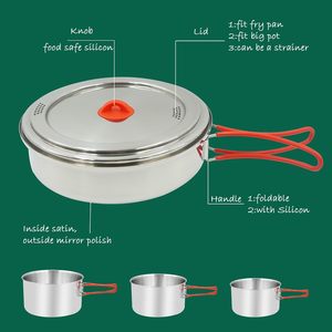Juego de utensilios de cocina para acampar de acero inoxidable de gran capacidad, 11 piezas, compacto, 8,7 "x 8,7" x 5 ", Kit de cocina para exteriores, bolsa de transporte para hervidor - Product Image 6