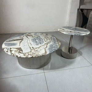 Ensemble de table basse en marbre blanc rond en acier inoxydable de luxe pour hôtel villa meubles de maison - Product Image 2