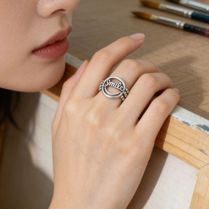 S925 Sterling Silver Smiley Face Open <b>Ring</b> For Women Index Finger Jewelry Gift - Product Image 4