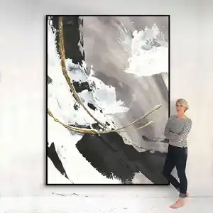 100% hand made nordic living room decoration black white gray custom hand painted hand-painted abstract oil painting