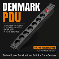 Barre d'alimentation en aluminium de type danois PDU 1U 19 pour montage en rack avec protection contre les surcharges 16A 250V pour la distribution d'énergie industrielle