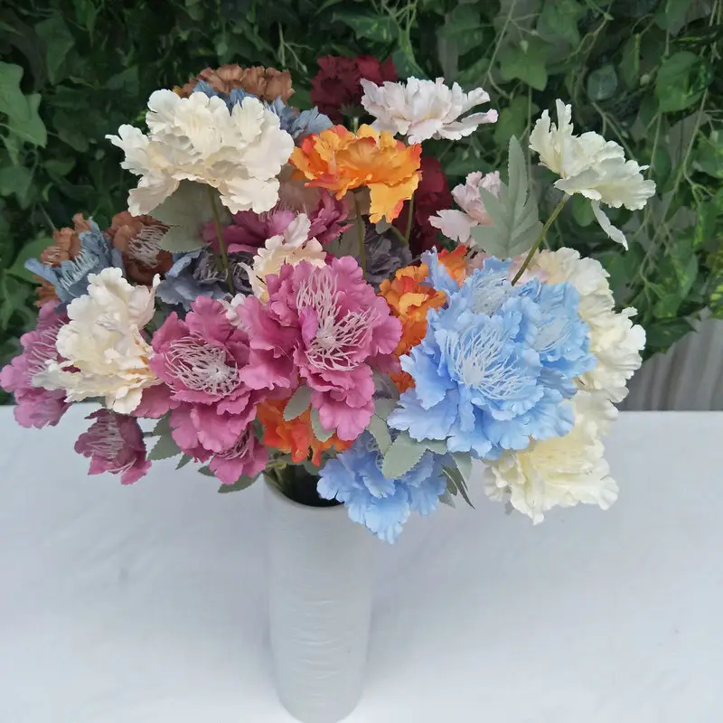 Peônia artificial de 6 cabeças, planta lindamente artesanal, flor artificial de aparência realista com vaso para decoração de casa
