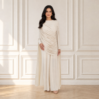 Ensemble élégant 2 pièces Loriya pour femmes musulmanes : Cape et pantalon large plissé, tenues modestes Abaya, style Dubaï Turquie 2026