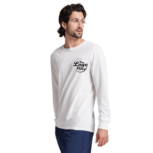 White <b>Long</b> Sleeve Crewneck Pullover T-Shirt Casual Fashion with OEM Logo Knitted Fabric Collared Neck T-Shirt Wear - Product Image 1