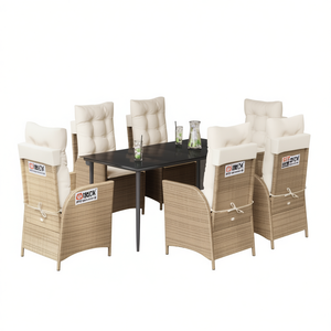 Set da Pranzo da Giardino 6 Posti in Rattan PE Beige e Nero, Arredamento Contemporaneo per Esterni - Product Image 1