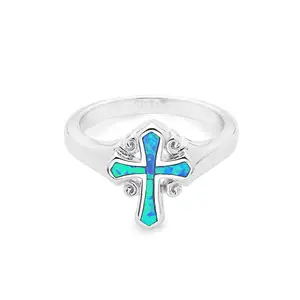 Sterling Silver 925 Jewellery Factory Blue Opal Cross Opal Rings Ethiopian Opal Rings Jewelry Men
