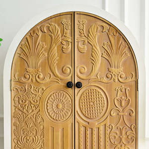 Buffet haut en bois massif blanc vintage INNOVA avec porte sculptée, tiroir et étagère pour bar à domicile, salle à manger, entrée et salon - Product Image 5