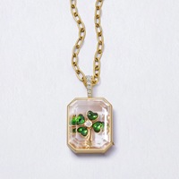 Collier pendentif quotidien en chaîne à maillons plaqué or 14 carats poli, avec médaillon flottant transparent incrusté de petites pierres précieuses colorées
